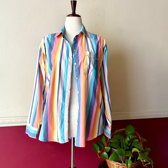 Gapbody Tops - GapBody Poplin Top Multi Stripe Button Down Shirt S Relaxed Boyfriend Fit Casual